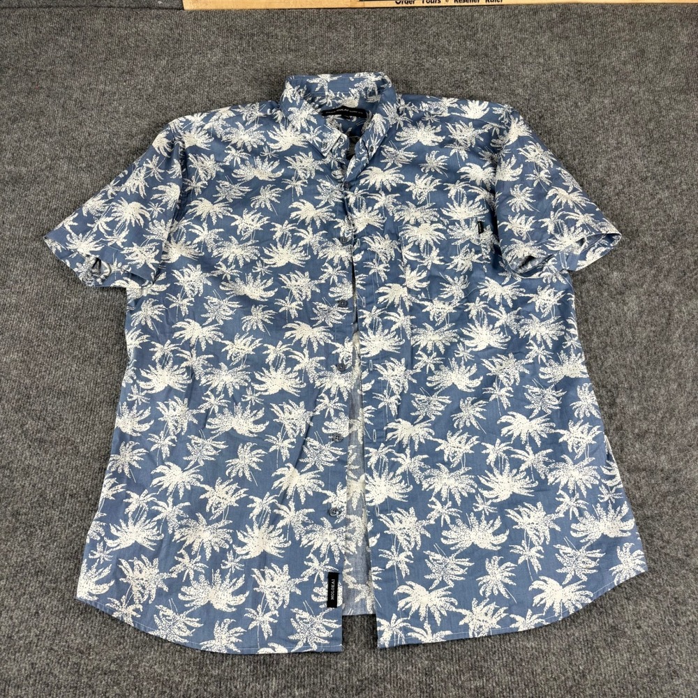 Molokai Surf Co. Shirt Mens XXL Blue Palm Tree Print Short Sleeve‎ Button Down